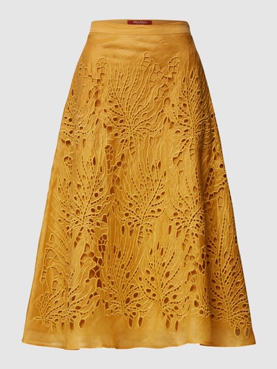 Max Mara Studio Midirok met gebloemd ajourpatroon, model 'Felix' Mosterdgeel - 2