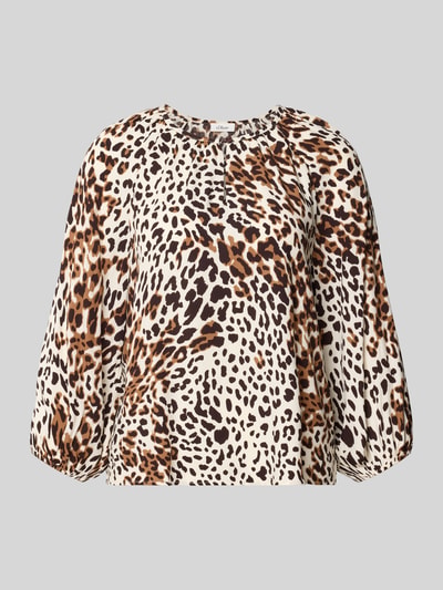 Produktfoto, Relaxed Fit Langarmbluse aus reiner Viskose von s.Oliver RED LABEL, beige und braun mit Animal-Print, lockere Passform, glatte Textur
