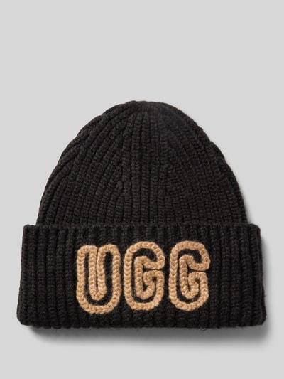 UGG Czapka beanie z brzegiem i haftem z logo Czarny 1