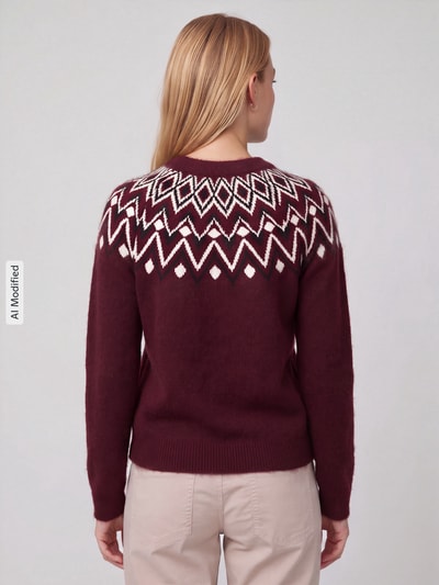 VERO MODA Regular Fit Strickjacke mit Wollanteil Modell 'KARLA' Dunkelrot 5