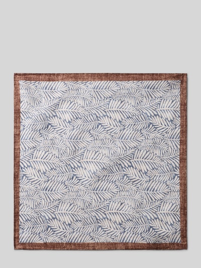 Produktfoto, Einstecktuch mit Seiden-Anteil Modell 'Plant' von Verugia im Baumwoll-Seiden-Mix, rechteckige Passform, floraler Allover-Print, Farben Beige, Blau und Braun, feine Textur