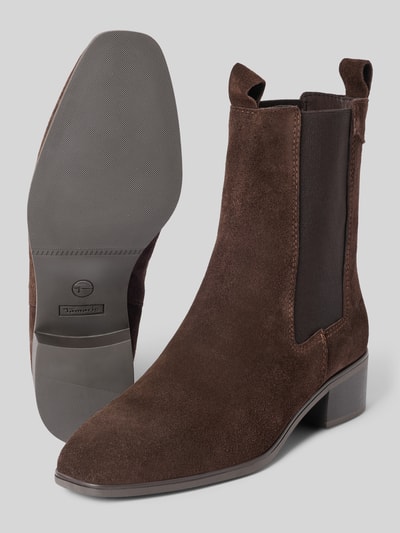 Productfoto, donkerbruine chelsea boots van rundleer met gladde zool, Tamaris Dames Chelseas