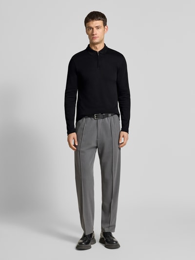Christian Berg Men Slim Fit Poloshirt mit Reißverschluss Black 1