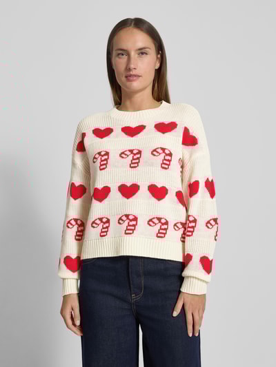 Vero Moda Regular Fit Weihnachtspullover mit Rundhalsausschnitt Modell 'CANDYHEARTS' Offwhite 4