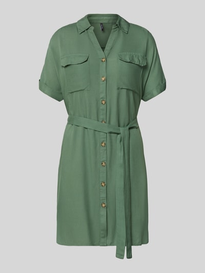 Produktfoto, Fließendes Freizeitkleid aus reiner Viskose Modell 'BUMPY' von Vero Moda in Unifarben, Mini-Länge, V-Ausschnitt, Knopfleiste, Popeline-Struktur.