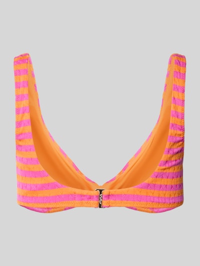 Produktfoto, Bikini-Oberteil mit Strukturmuster von Polo Ralph Lauren in Orange und Pink, Optik:Allover-Muster, Hakenverschluss, Stretch, Logo-Applikation.
