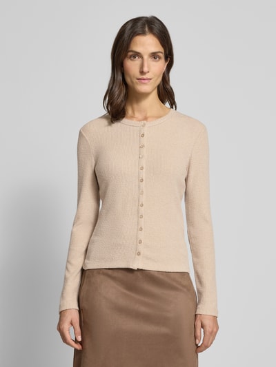 OPUS Kardigan z okrągłym dekoltem model ‘Saltus’ Beżowy 4