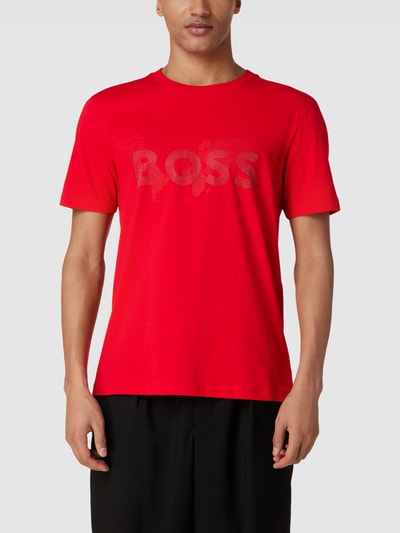 BOSS Green T-shirt met sierkralen, model 'Diamond' Kersenrood - 4