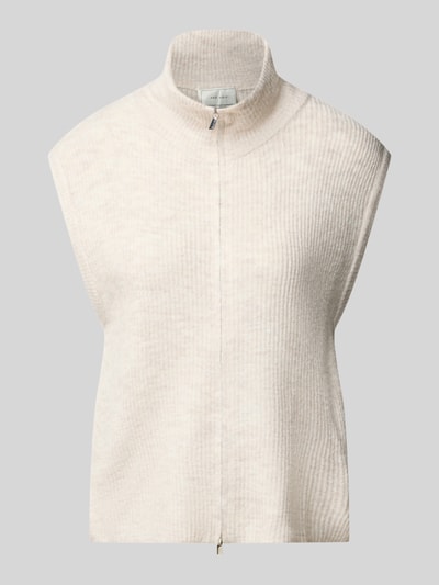 Produktfoto, Strickweste mit Stehkragen Modell 'Shanelle' von Neo Noir in Beige, Rippenstruktur, Regular Fit, Material-Mix mit Stretch-Anteil, Reißverschluss
