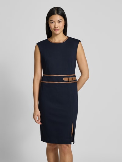 Lauren Ralph Lauren Knielange kokerjurk met ronde hals, model 'KIRENA' Marineblauw - 4
