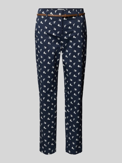 Produktfoto, Hose im Allover-Look mit Gürtel von Christian Berg Woman, katoen- en viscosemix, slim fit, verkorte pasvorm, donkerblauw met wit motief