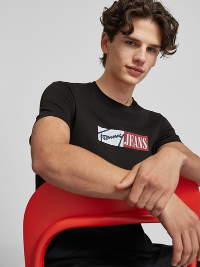 Tommy Jeans Slim fit T-shirt met labelprint Zwart - 3