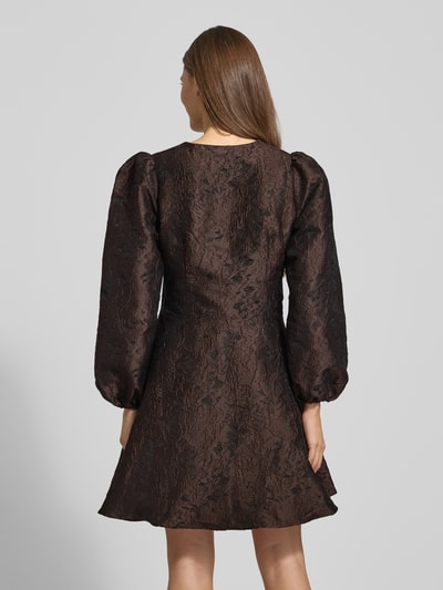 Neo Noir Sukienka mini z kwiatowym haftem na całej powierzchni model ‘Milliy’ Ciemnobrązowy 5