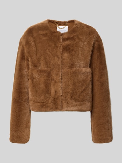 Produktfoto, Regular Fit Jacke aus Kunstfell von Rich & Royal in Braun mit aufgesetzten Taschen, Rundhalsausschnitt, samtige Textur