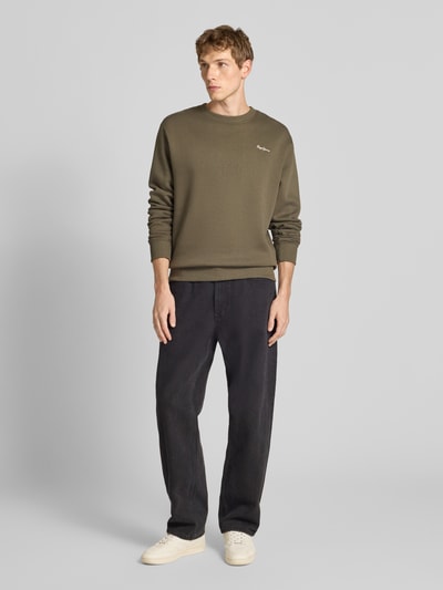 Pepe Jeans Regular fit sweatshirt van katoenmix, model 'MACBETH' Olijfgroen - 1