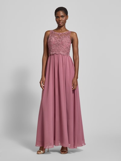 Laona Abendkleid mit Ziersteinen und floralen Stickereien Altrosa 4