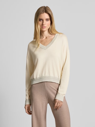 LIU JO SPORT Oversized Strickpullover mit gerippten Abschlüssen Offwhite 4