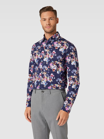 FIL NOIR Koszula biznesowa o kroju regular fit z kwiatowym wzorem Jeansowy niebieski 4