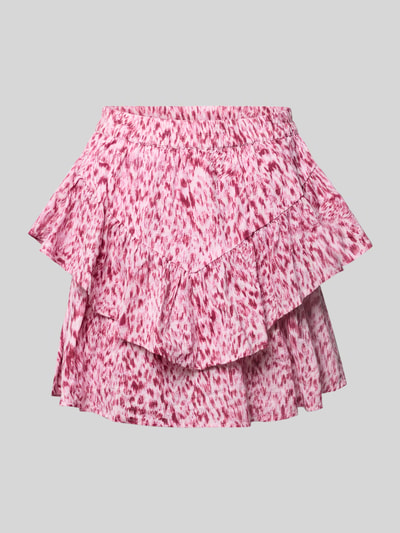 Productfoto, minirok met volantzoom van puur katoen in A-lijn, elastische band, model 'Vildea' van mbyM, roze-witte print
