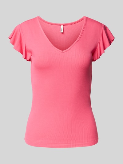 Only Slim Fit T-Shirt in Rippoptik Modell 'BELIA' Pink 2