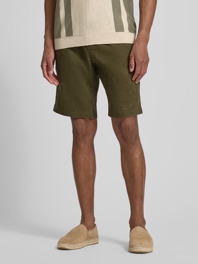 Tommy Hilfiger Szorty o kroju relaxed slim fit z mieszanki lnu Oliwkowy 4