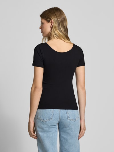 Pieces Slim fit T-shirt van katoenmix met kort drukknooppaneel, model 'KITTE' Zwart - 5