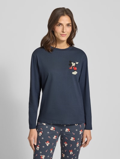 Jake*s Casual Pyjama-Oberteil mit Motiv-Print und Rundhalsausschnitt Dunkelblau 4