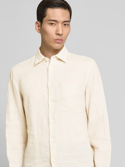 Marc O'Polo Regular fit linnen overhemd met opgestikte borstzak  Beige - 3