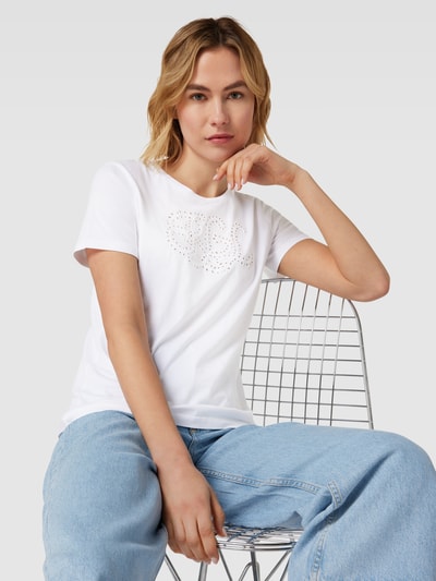 Lauren Ralph Lauren T-Shirt mit Label-Detail und Lochmuster Modell 'KATLIN' Weiss 3