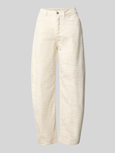 Produktfoto, Barrel Fit Jeans mit Animal-Print Modell 'Mari Clear Zebra' von OPUS PANTS im creme-weißem Baumwoll-Mix mit Stretch-Anteil.