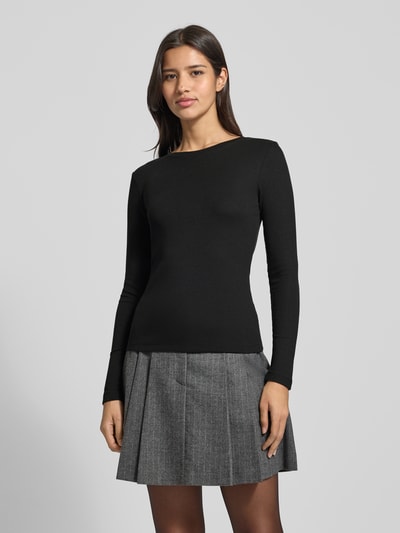 Jake*s Casual Shirt met lange mouwen in riblook met ronde hals Zwart - 4