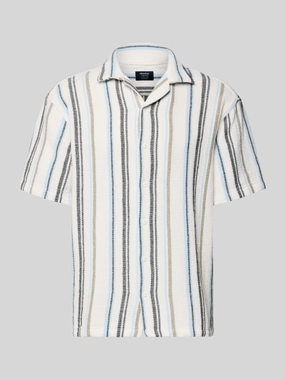 Produktfoto, Regular Fit Freizeithemd mit Kentkragen von MCNEAL in Beige, Blau, Schwarz und Weiß, reine Baumwolle, Knopfleiste, strukturierte Oberfläche.
