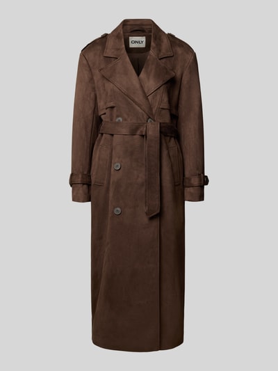 ONLY Regular fit lange jas in leerlook model 'LINA' Chocoladebruin - 1