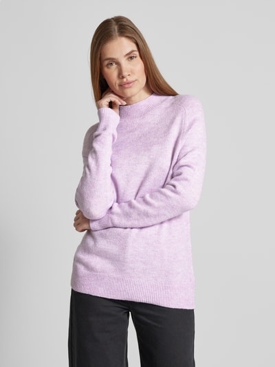 Tom Tailor Denim Comfort Fit Strickpullover mit Sattelschulter-Ärmel und Mock-Neck Lila Melange 4