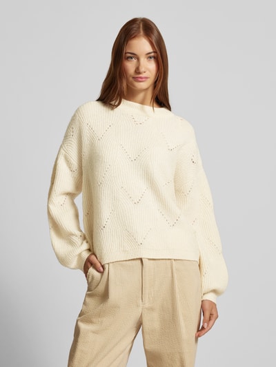 Pieces Loose Fit Strickpullover mit abstraktem Strickmuster Modell 'JENNA' Offwhite 4