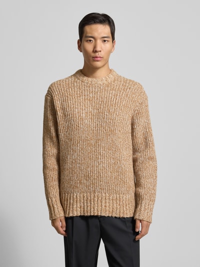 SELECTED HOMME Relaxed fit wollen pullover met extra brede schouders, model 'CHICAGO' Lichtbruin - 4
