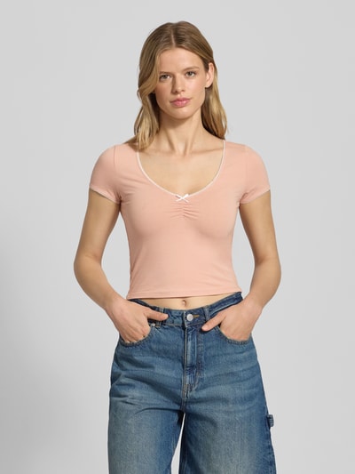 Review Kort T-shirt met V-hals Oudroze - 4