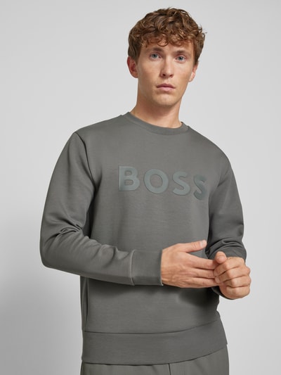 BOSS Green Bluza z napisem z logo model ‘Salbo’ Grafitowy 3