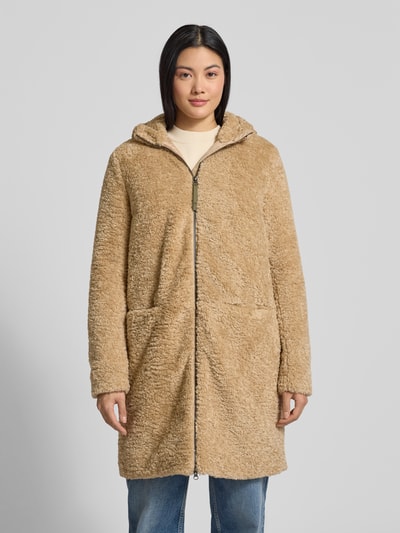 camel active Mantel aus Teddyfell mit Kapuze und Zweiwege-Reißverschluss Beige 4