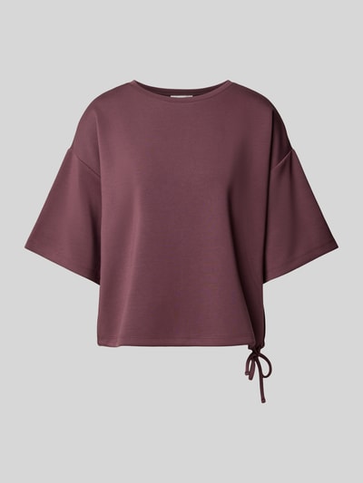 Produktfoto, Oversized Fit T-Shirt aus elastischem Material-Mix von Christian Berg Woman in warm bordeaux, zachte stof, ronde hals, tunnelkoord, halflange mouwen, sierstrik