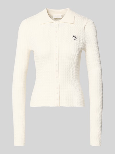 Produktfoto, gebroken witte Cardigan met Logo-Stitching Modell 'Manolja' van LeGer by Lena Gercke van shetlandwol-mix met viscose, getailleerd fit, kentkraag, knopenlijst, fijne ribtextuur