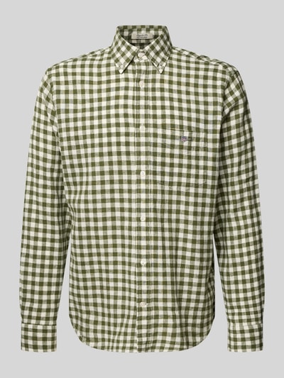 Produktfoto, Regular Fit Leinenhemd mit Baumwoll-Anteil Modell 'GINGHAM' von Gant im grünen Vichy-Karo mit Brusttasche und Button-Down-Kragen
