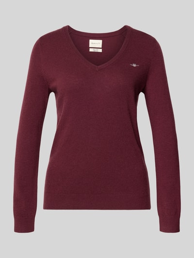 GANT Strickpullover aus Lammwoll-Mix mit V-Ausschnitt Bordeaux 2