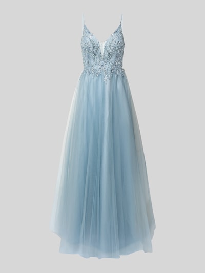 Produktfoto, 'Abendkleid aus Tüll mit Stitchings' von Laona, jasnoniebieski tiul, haft, A-linia, dekolt V, długość tyłu w rozmiarze 36: 152 cm, szerokość w rozmiarze 36: 34 cm