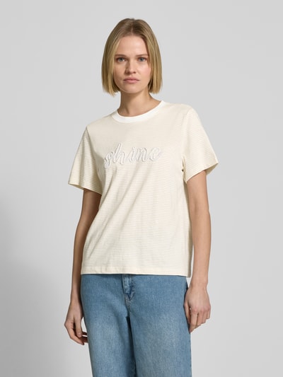 s.Oliver RED LABEL Regular Fit T-Shirt aus reiner Baumwolle mit Schmuckperlen-Schriftzug Beige 4