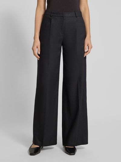 HUGO Wide leg linnen broek met steekzakken, model 'Halati' Zwart - 4