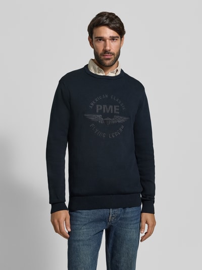 PME Legend Sweter z dzianiny z czystej bawełny z wyhaftowanym logo Granatowy 4