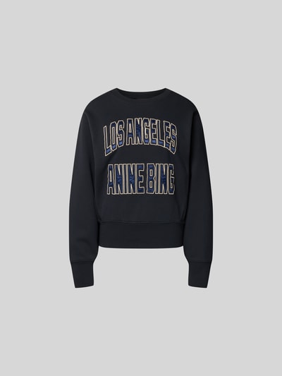 Produktfoto, Sweatshirt aus reiner Baumwolle von Anine Bing in Schwarz mit Rundhalsausschnitt, lockerer Passform und Label-Detail, elastische Abschlüsse