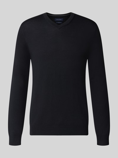 Christian Berg Men Gebreide pullover van wolmix met v-hals Zwart - 1