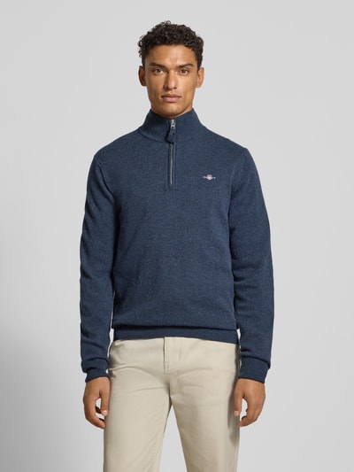 Gant Regular Fit Pullover mit Strick-Optik aus reiner Lammwolle Marine Melange 4